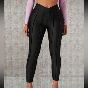 SHEIN SXY Solid Overlap Waist Seam Leggings
